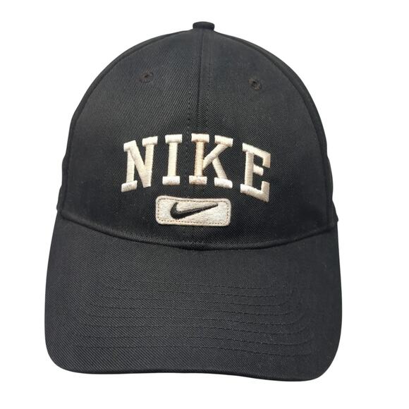 Nike Swoosh Strapback Baseball Cap Black One Size Adjustable Embroidered - Picture 1 of 10